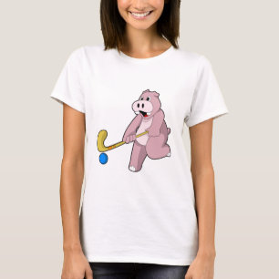 Hippo bij Hockey met Hockey bat T-shirt