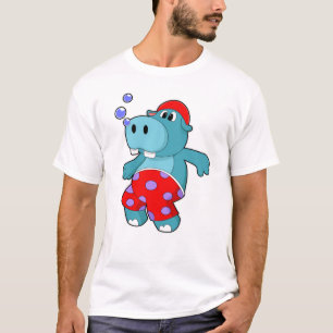 Hippo bij zwemmen met zwemboomstammen t-shirt