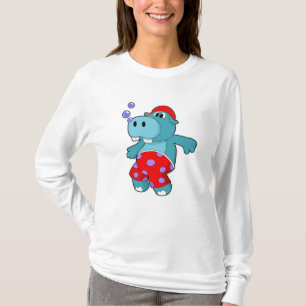 Hippo bij zwemmen met zwemboomstammen t-shirt