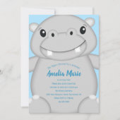 Hippo Birthday Party Blue Kaart (Voorkant)
