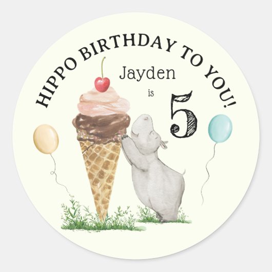 Hippo Birthday Party Ronde Sticker (Voorkant)