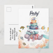 Hippo Birthday Party underwater Briefkaart (Voorkant / Achterkant)