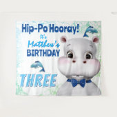 Hippo Blauwe Vis Jongen Verjaardag Achtergrond Wandkleed (Voorkant (horizontaal))