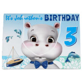 Hippo Blue Boy Birthday Groot Cadeauzakje (Voorkant)