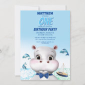 Hippo Blue Fish Boy Birthday Kaart (Voorkant)