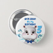 Hippo Blue Fish Boy Birthday Ronde Button 5,7 Cm (Voorkant /achterkant)