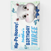 Hippo Blue Fish Boy Birthday Spandoek (Verticaal)
