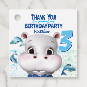 Hippo Blue Fish Boy Dank je verjaardag Bedankjes Labels
