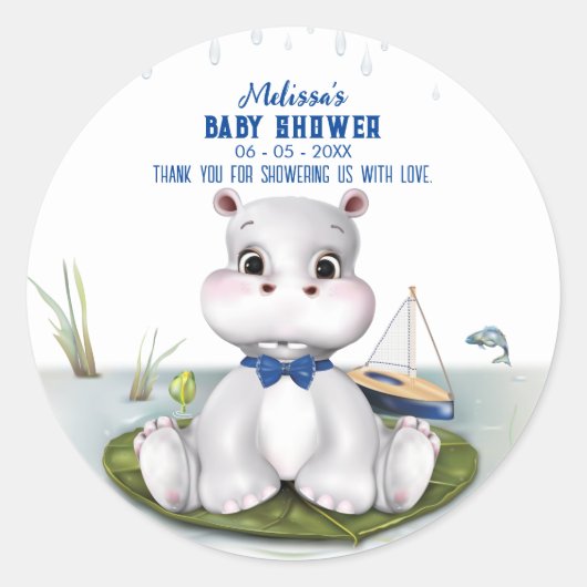 Hippo Boy-Baby shower Ronde Sticker (Voorkant)