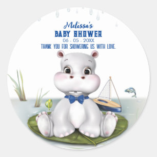 Hippo Boy-Baby shower Ronde Sticker