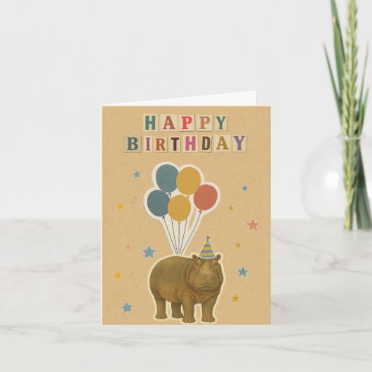 Hippo carte d'anniversaire - animal de la jungle a (Devant)