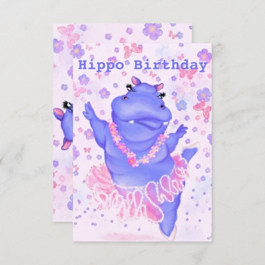 Hippo Carte d'anniversaire Ballerina Hippo Ballet  (Devant / Derrière)