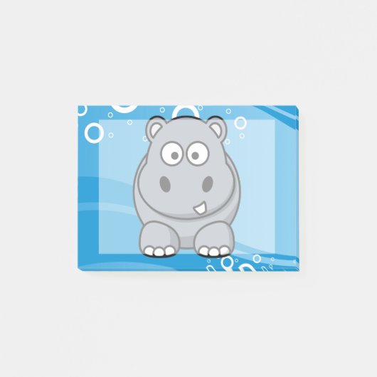 Hippo-Cartoon met blauw water achtergrond Post-it® Notes (Voorkant)