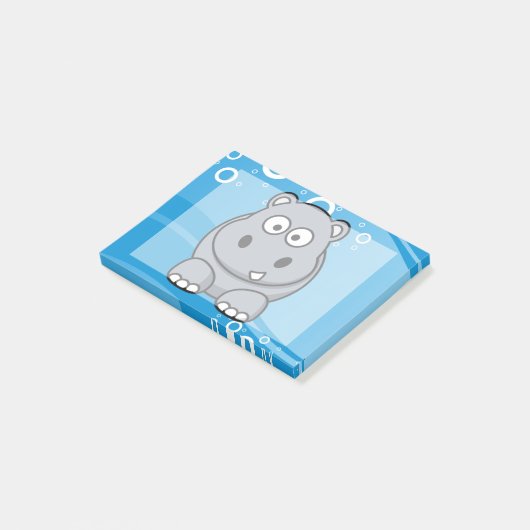Hippo-Cartoon met blauw water achtergrond Post-it® Notes (Schuin)