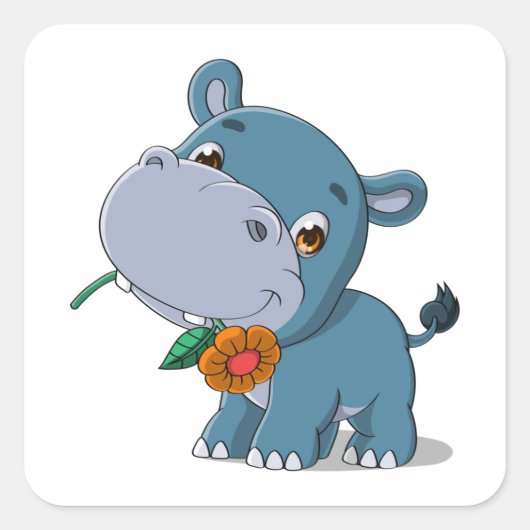 Hippo cartoon vierkante sticker (Voorkant)