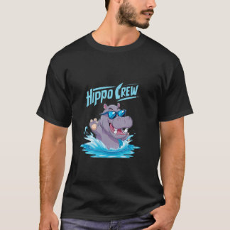Hippo Crew Funny Cartoon Hippo Wearing Sunglasses  T-shirt