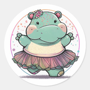 Hippo dansant dans un Sticker rond Tutu classique