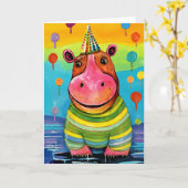 Hippo de la fête portuaire : Carte Anniversaire de (Fleur jaune)