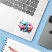 Hippo Donut Sticker (Laptop met iPhone)