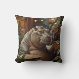 Hippo drinks coffee. Surreal style Kussen