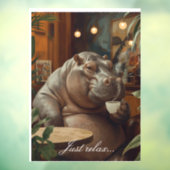 Hippo drinks coffee. Surreal style Raamsticker (Vel 3)