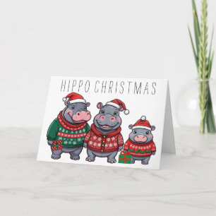 Hippo Familie Kerstmis Feestdagen Kaart