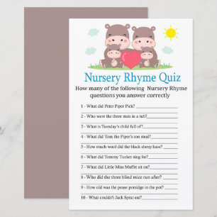 Hippo familie Nursery Rhyme Quiz baby shower game