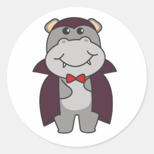 Hippo Halloween Cute Devil Vampire Costume Classic Ronde Sticker