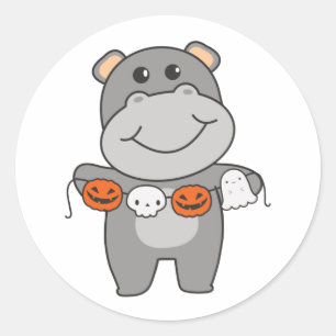 Hippo Happy Halloween Pumpkin Bat Costume Classic Ronde Sticker
