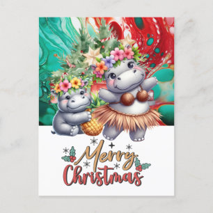 Hippo Hawaii kerstgroet Feestdagenkaart