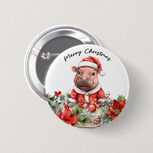 Hippo Holiday Cheer Button (Voorkant /achterkant)
