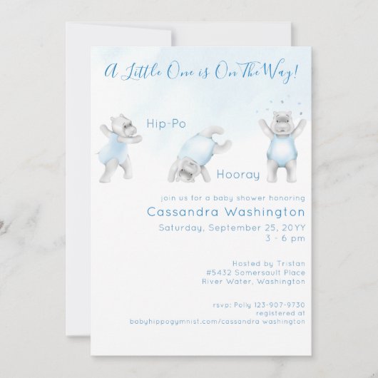 Hippo Hooray Somersault Baby Boy Shoy Invitation (Devant)