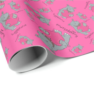 Hippo Hugs Day Wrapping Paper van de Valentijn Cadeaupapier