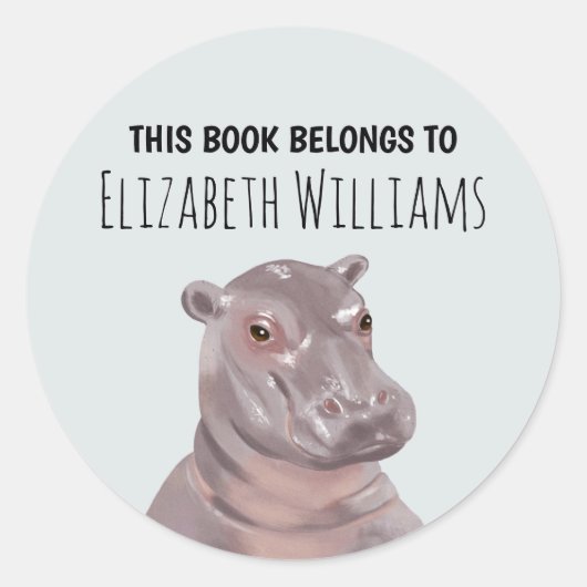 Hippo Illustration Personalized Name School Ronde Sticker (Voorkant)