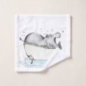 Hippo in de Bath Fun Illustration Waterverf Bad Handdoek (Wasdoekje)
