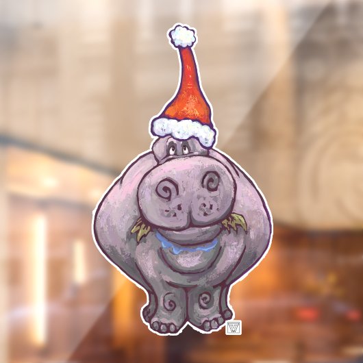 Hippo in een Santa Hat kerstvensterbank Raamsticker (Vel 2)