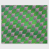 Hippo in Santa Hat Pattern over Groen Cadeaupapier (Vlak)