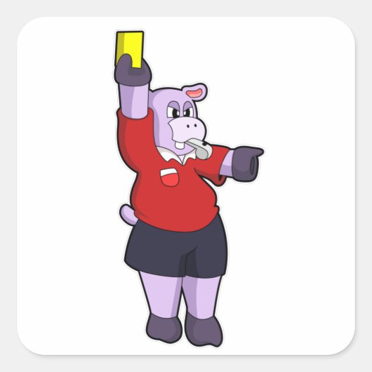 Hippo in Soccer als Referee Vierkante Sticker (Voorkant)