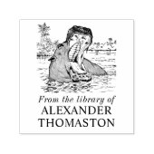 Hippo in Water Jaws Wide Open Bibliotheek Boeknaam Zelfinktende Stempel (Design)