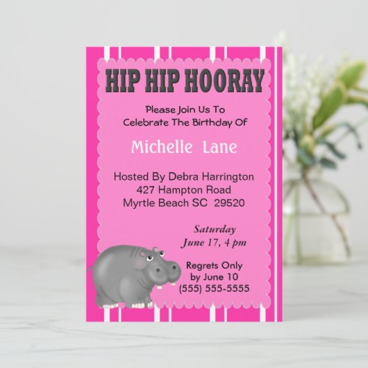 Hippo Invitation d'anniversaire (Debout devant)