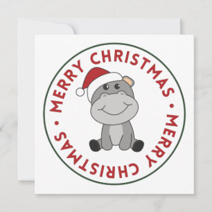 Hippo Joyeux Noël Animaux d'Hiver Invitation Hippo