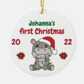 Hippo kerstbaby's eerste kerstdag keramisch ornament (Voorkant)