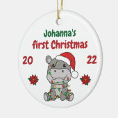 Hippo kerstbaby's eerste kerstdag keramisch ornament (Links)