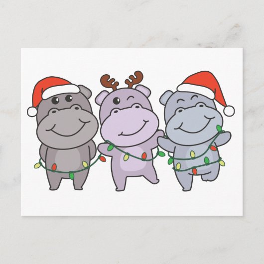 Hippo-kerstdieren klinken hippos feestdagenkaart (Voorkant)