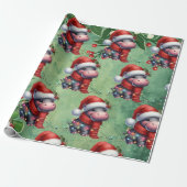 Hippo kerstthema voor Dierenvrienden Cadeaupapier (Uitgerold)