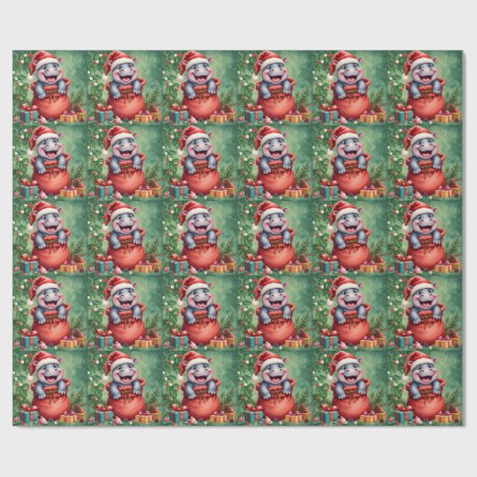 Hippo kerstthema voor Dierenvrienden Cadeaupapier (Vlak)