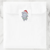 Hippo Kerstwinterdieren Hippos Square Stick Vierkante Sticker (Tas)