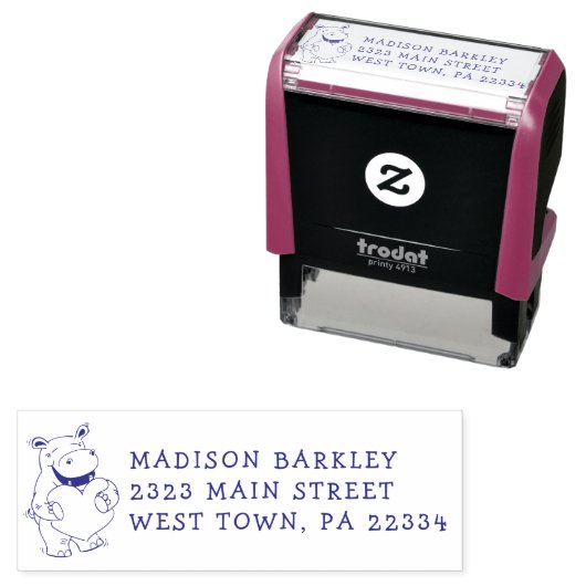 Hippo Kid's Cute Valentine's Return Address Stamp Zelfinktende Stempel (In situ)