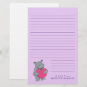Hippo Kind Cute Valentijnsdag Stationery Briefpapier (Voorkant / Achterkant)