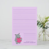 Hippo Kind Cute Valentijnsdag Stationery Briefpapier (Staand voorkant)